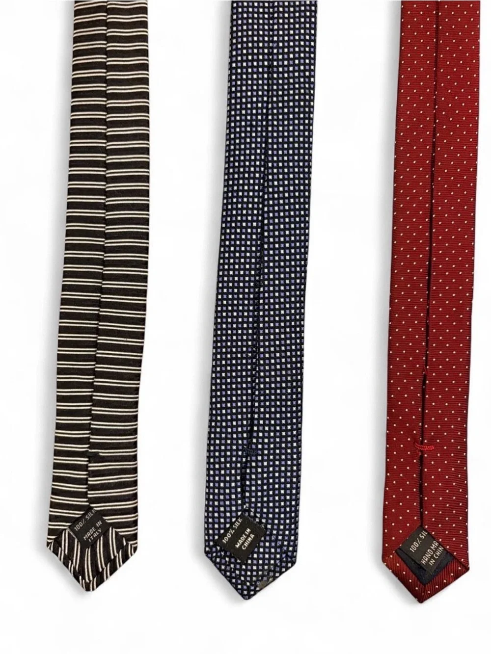 Jos. A. Bank Silk Neck Ties Lot of 3 Red Polka Dot, Navy Microdot & Black Stripe